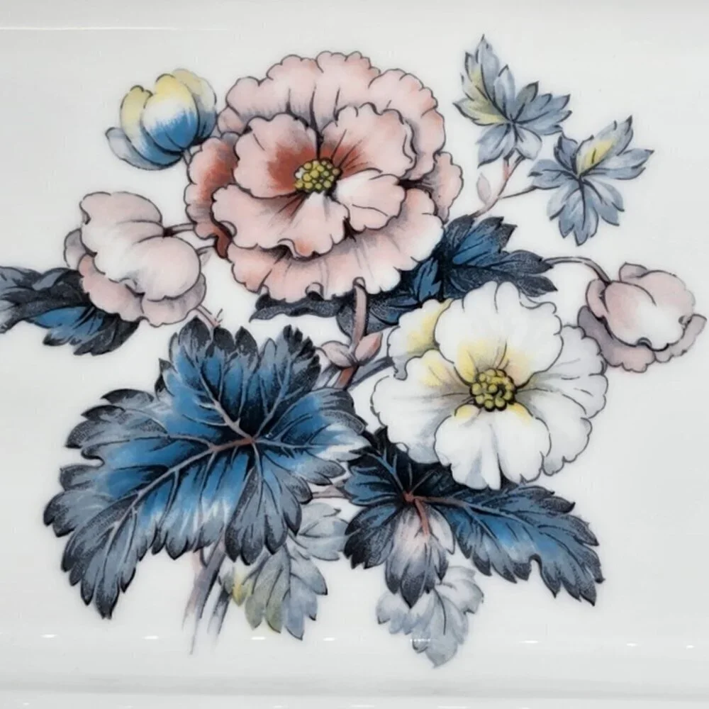 Royal Worcester Bone China Bone Rectangular Serving Tray Floral Design Gold Trim